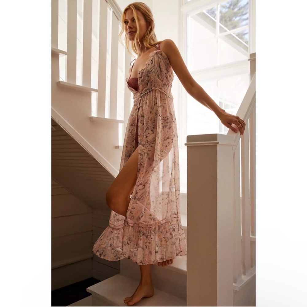 Floral Sheer Pink Maxi Dress